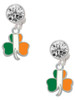 Silver Plated Irish Flag Shamrock - Crystal Clip on Earrings: Color Choice - Red, Green, Blue, Purple, Pink, Clear, Black