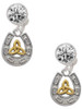 Two-tone Horseshoe with Trinity Knot - Crystal Clip on Earrings: Color Choice - Red, Green, Blue, Purple, Pink, Clear, Black