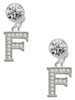 Silver Plated Crystal Initial - F - Crystal Clip on Earrings: Color Choice - Red, Green, Blue, Purple, Pink, Clear, Black