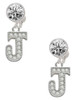 Silver Plated Crystal Initial - J - Crystal Clip on Earrings: Color Choice - Red, Green, Blue, Purple, Pink, Clear, Black