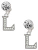 Silver Plated Crystal Initial - L - Crystal Clip on Earrings: Color Choice - Red, Green, Blue, Purple, Pink, Clear, Black