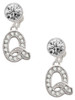 Silver Plated Crystal Initial - Q - Crystal Clip on Earrings: Color Choice - Red, Green, Blue, Purple, Pink, Clear, Black