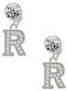 Silver Plated Crystal Initial - R - Crystal Clip on Earrings: Color Choice - Red, Green, Blue, Purple, Pink, Clear, Black