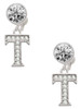 Silver Plated Crystal Initial - T - Crystal Clip on Earrings