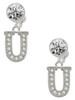 Silver Plated Crystal Initial - U - Crystal Clip on Earrings: Color Choice - Red, Green, Blue, Purple, Pink, Clear, Black