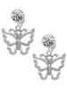 Silver Plated Large Open Butterfly - Crystal Clip on Earrings: Color Choice - Red, Green, Blue, Purple, Pink, Clear, Black