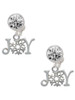 Silver Plated Joy with Snowflake - Crystal Clip on Earrings: Color Choice - Red, Green, Blue, Purple, Pink, Clear, Black