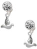 Silver Plated 2-D Small Dove - Crystal Clip on Earrings: Color Choice - Red, Green, Blue, Purple, Pink, Clear, Black