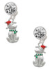 Silver Plated 2-D Christmas Dog with Red Hat - Crystal Clip on Earrings: Color Choice - Red, Green, Blue, Purple, Pink, Clear, Black