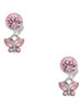 Silver Plated Mini Butterfly with Pink Wings & Crystals - Crystal Clip on Earrings