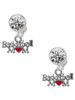 Silver Plated Basketball Mom with Red Heart - Crystal Clip on Earrings: Color Choice - Red, Green, Blue, Purple, Pink, Clear, Black