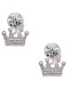 Silver Plated Crown with Crystals and Textured Bottom - Crystal Clip on Earrings