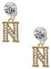 Gold-tone Crystal Initial - N - Crystal Clip on Earrings
