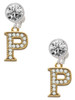 Gold-tone Crystal Initial - P - Crystal Clip on Earrings: Color Choice - Red, Green, Blue, Purple, Pink, Clear, Black