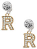 Gold-tone Crystal Initial - R - Crystal Clip on Earrings: Color Choice - Red, Green, Blue, Purple, Pink, Clear, Black