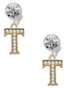 Gold-tone Crystal Initial - T - Crystal Clip on Earrings
