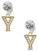 Gold-tone Crystal Initial - Y - Crystal Clip on Earrings: Color Choice - Red, Green, Blue, Purple, Pink, Clear, Black