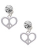 Silver Plated Heart Peace Sign - Crystal Clip on Earrings