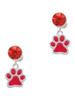 Silver Plated Medium Translucent Red Paw - Crystal Clip on Earrings