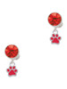Silver Plated Mini Translucent Red Paw - Crystal Clip on Earrings