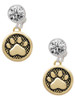 Gold-tone Paw in Circle - Crystal Clip on Earrings: Color Choice - Red, Green, Blue, Purple, Pink, Clear, Black