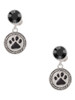 Silver Plated Black Paw in Rope Border - Crystal Clip on Earrings