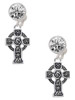 Silver Plated Large Celtic Cross - Crystal Clip on Earrings: Color Choice - Red, Green, Blue, Purple, Pink, Clear, Black