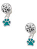 Silver Plated Mini Translucent Teal Paw - Crystal Clip on Earrings