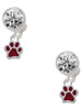 Silver Plated Mini Translucent Maroon Paw - Crystal Clip on Earrings: Color Choice - Red, Green, Blue, Purple, Pink, Clear, Black
