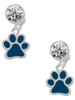 Silver Plated Medium Translucent Navy Paw - Crystal Clip on Earrings: Color Choice - Red, Green, Blue, Purple, Pink, Clear, Black