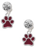 Silver Plated Medium Translucent Maroon Paw - Crystal Clip on Earrings
