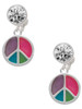 Silver Plated Multicolored Peace Sign - Crystal Clip on Earrings
