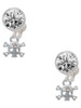 Silver Plated Mini Skull and Bones with 3 AB Crystals - Crystal Clip on Earrings: Color Choice - Red, Green, Blue, Purple, Pink, Clear, Black