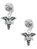 Silver Plated Nurse Caduceus - LVN - Crystal Clip on Earrings