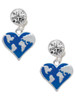 Silver Plated Enamel Earth Heart - Crystal Clip on Earrings: Color Choice - Red, Green, Blue, Purple, Pink, Clear, Black