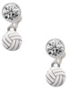 Silver Plated Mini White Volleyball - Crystal Clip on Earrings