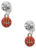Silver Plated Mini Orange Basketball - Crystal Clip on Earrings: Color Choice - Red, Green, Blue, Purple, Pink, Clear, Black