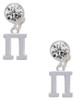 Silver Plated Large Greek Letter - Pi - Crystal Clip on Earrings