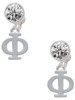 Silver Plated Large Greek Letter - Phi - Crystal Clip on Earrings: Color Choice - Red, Green, Blue, Purple, Pink, Clear, Black