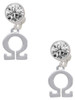 Silver Plated Large Greek Letter - Omega - Crystal Clip on Earrings