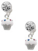 Silver Plated Small White Cupcake with Crystal Sprinkles - Crystal Clip on Earrings