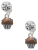 Silver Plated Small Chocolate Cupcake with Crystal Sprinkles - Crystal Clip on Earrings