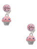 Silver Plated Small Pink Cupcake with Crystal Sprinkles - Crystal Clip on Earrings