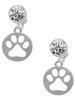Silver Plated Circle with Cut Out Paw - Crystal Clip on Earrings