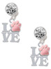 Silver Plated Love with Pink Paw - Crystal Clip on Earrings: Color Choice - Red, Green, Blue, Purple, Pink, Clear, Black