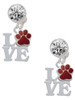 Silver Plated Love with Maroon Paw - Crystal Clip on Earrings: Color Choice - Red, Green, Blue, Purple, Pink, Clear, Black