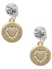 Gold-tone Disc with Crystal Heart - Crystal Clip on Earrings: Color Choice - Red, Green, Blue, Purple, Pink, Clear, Black