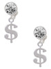 Silver Plated Rounded Dollar Sign - Crystal Clip on Earrings: Color Choice - Red, Green, Blue, Purple, Pink, Clear, Black