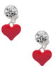 Silver Plated 3-D Red Puffy Heart - Crystal Clip on Earrings: Color Choice - Red, Green, Blue, Purple, Pink, Clear, Black