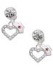 Silver Plated Small Crystal Heart with Nurse Hat - Crystal Clip on Earrings